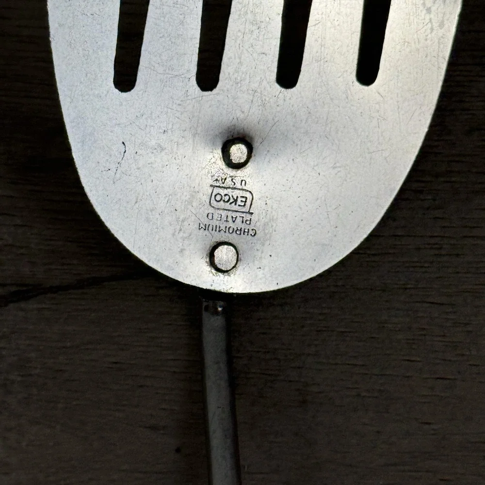 VTG EKCO Chromium Plated 10 inch Slotted Spatula Turner Black Handle USA Utensil